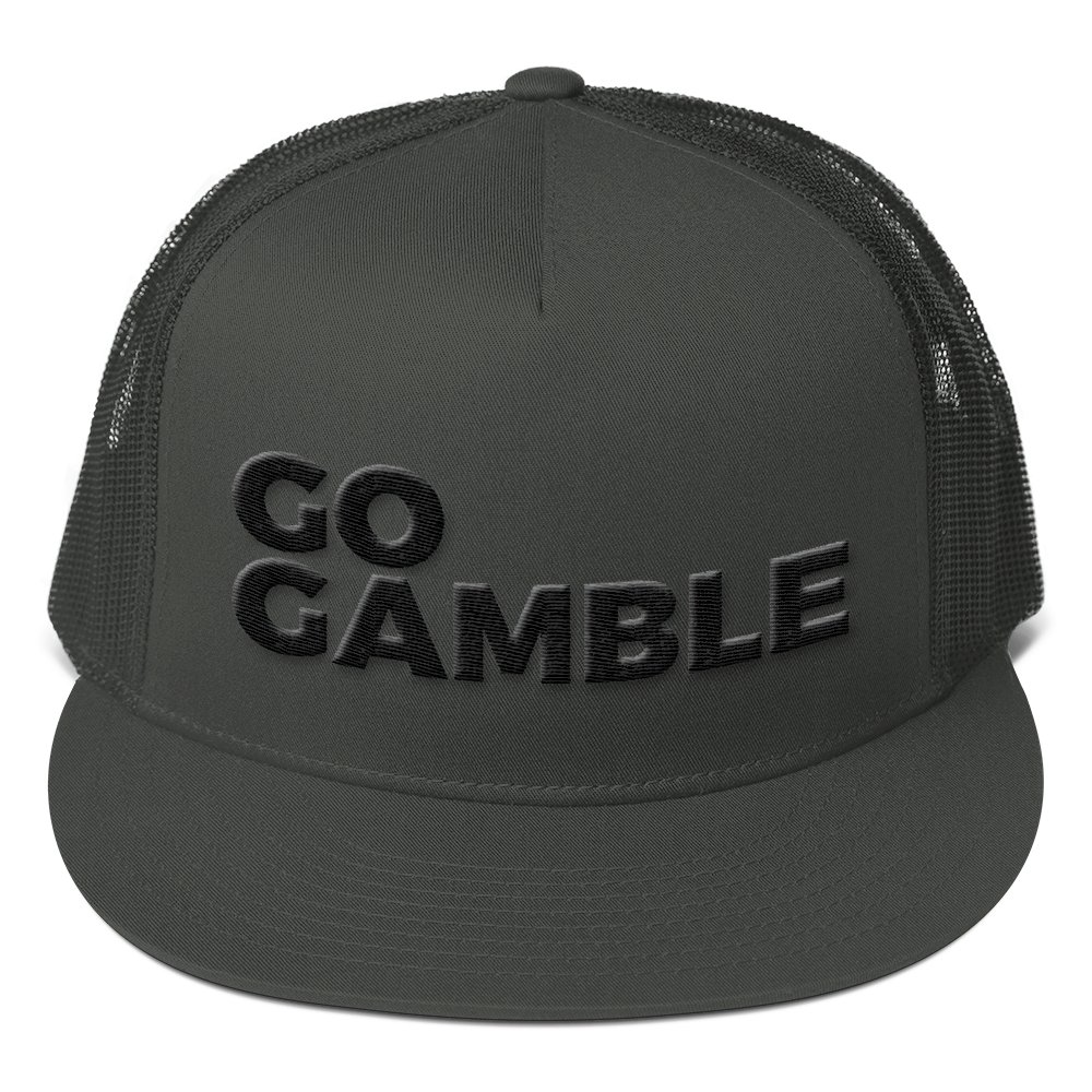 Black on Charcoal go gamble trucker hat