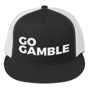 black and white go gamble trucker hat